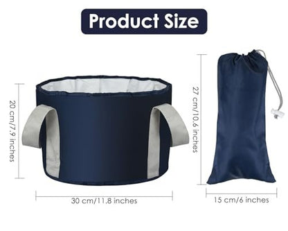 YCConcept Collapsible Foot Soaking Tub - 4.7 Gallon Portable Wash Bucket with Handle for Travel, Camping, Fishing - Navy Blue