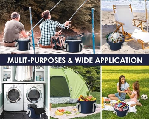 YCConcept Collapsible Foot Soaking Tub - 4.7 Gallon Portable Wash Bucket with Handle for Travel, Camping, Fishing - Navy Blue - görsel 14