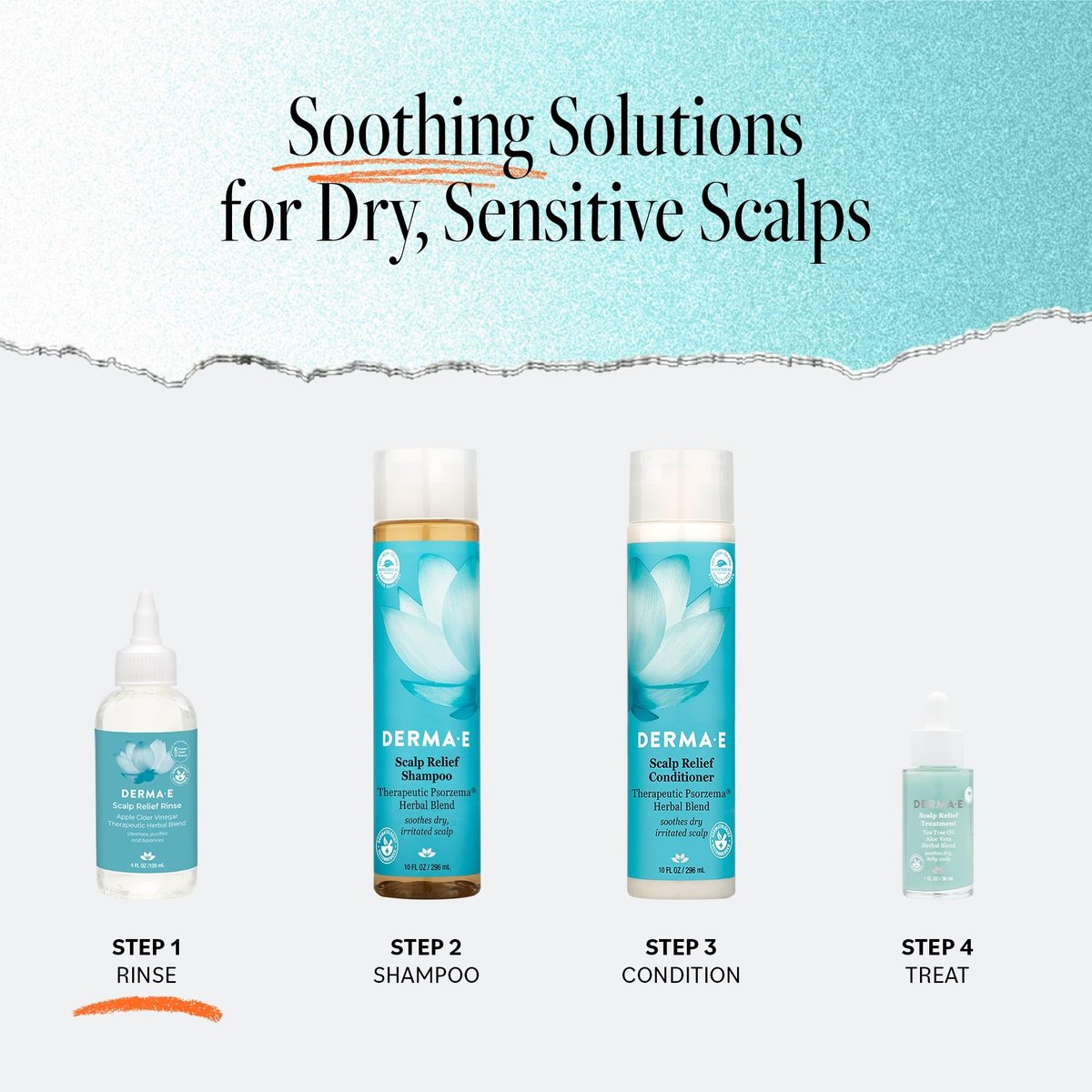 DERMA E Scalp Relief Rinse – Soothing Scalp Treatment with Tea Tree & Peppermint, 4 Fl Oz Avelisse