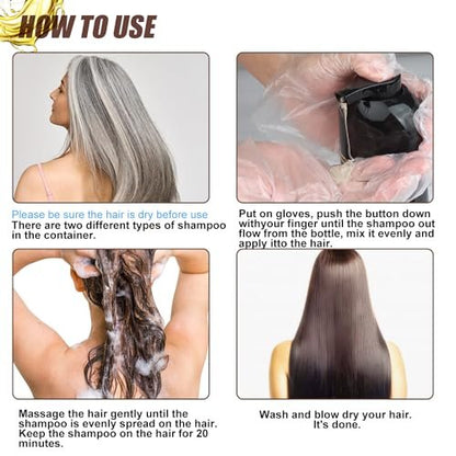 QWXPLD 3-in-1 Hair Dye Shampoo – Dark Brown, Herbal Gray Coverage for Women & Men, 16.9 Fl Oz
