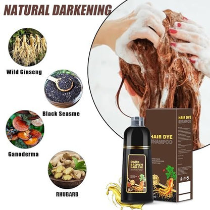QWXPLD 3-in-1 Hair Dye Shampoo – Dark Brown, Herbal Gray Coverage for Women & Men, 16.9 Fl Oz