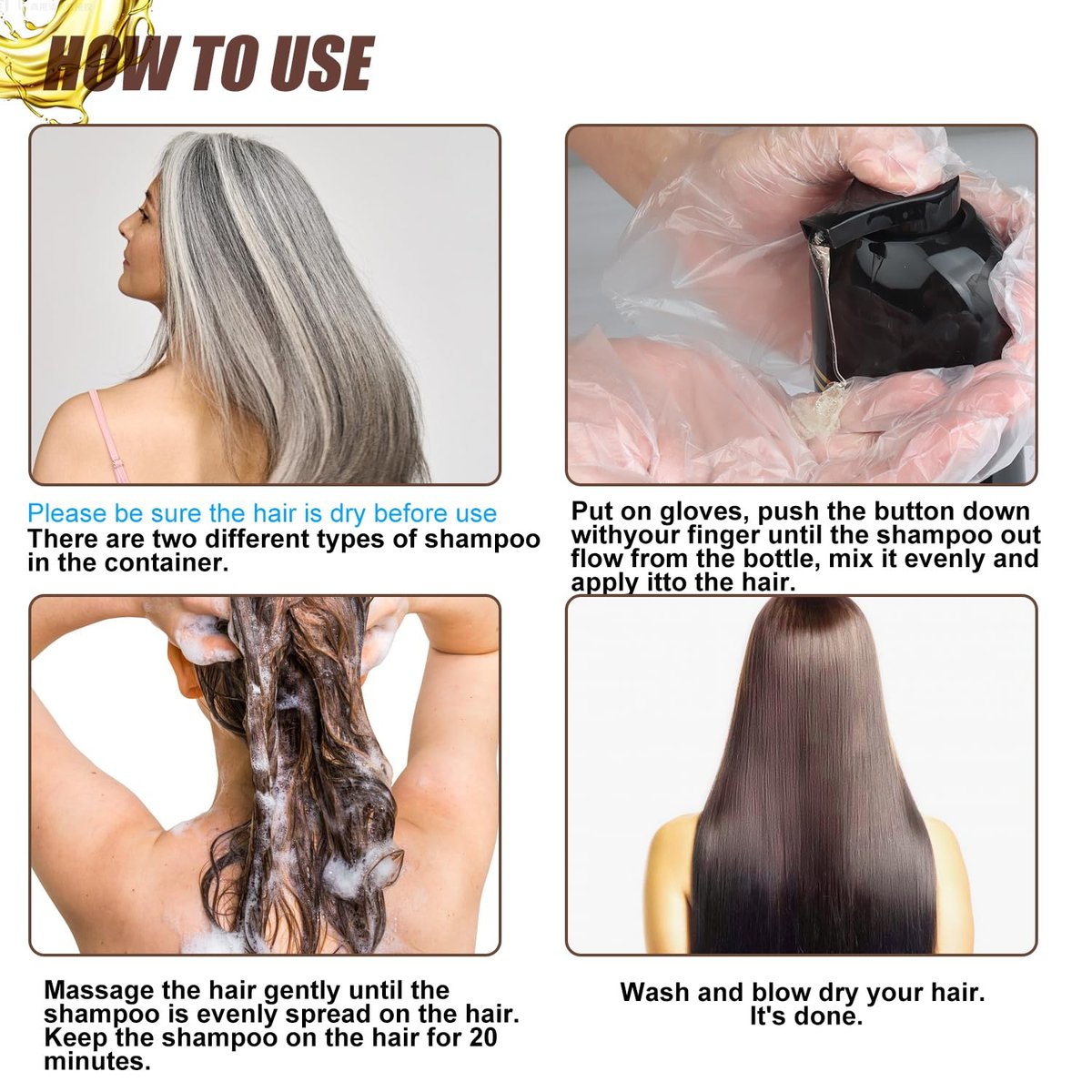QWXPLD 3-in-1 Hair Dye Shampoo – Dark Brown, Herbal Gray Coverage for Women & Men, 16.9 Fl Oz - görsel 9