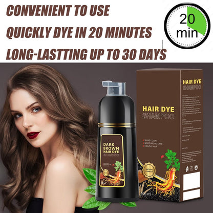QWXPLD 3-in-1 Hair Dye Shampoo – Dark Brown, Herbal Gray Coverage for Women & Men, 16.9 Fl Oz
