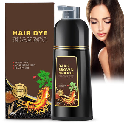 QWXPLD 3-in-1 Hair Dye Shampoo – Dark Brown, Herbal Gray Coverage for Women & Men, 16.9 Fl Oz