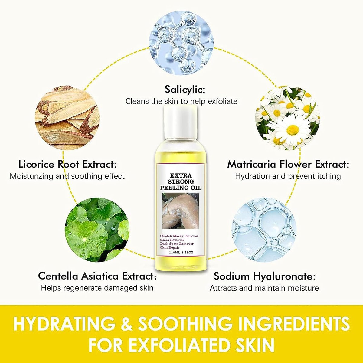 Yellow Peeling Oil for Dark Skin - Extra Strength Strong Peeling Gel Exfoliating Solution for Body, All Skin Types Dead Skin Remover (3.87 Fl Oz / 110ML) - görsel 10