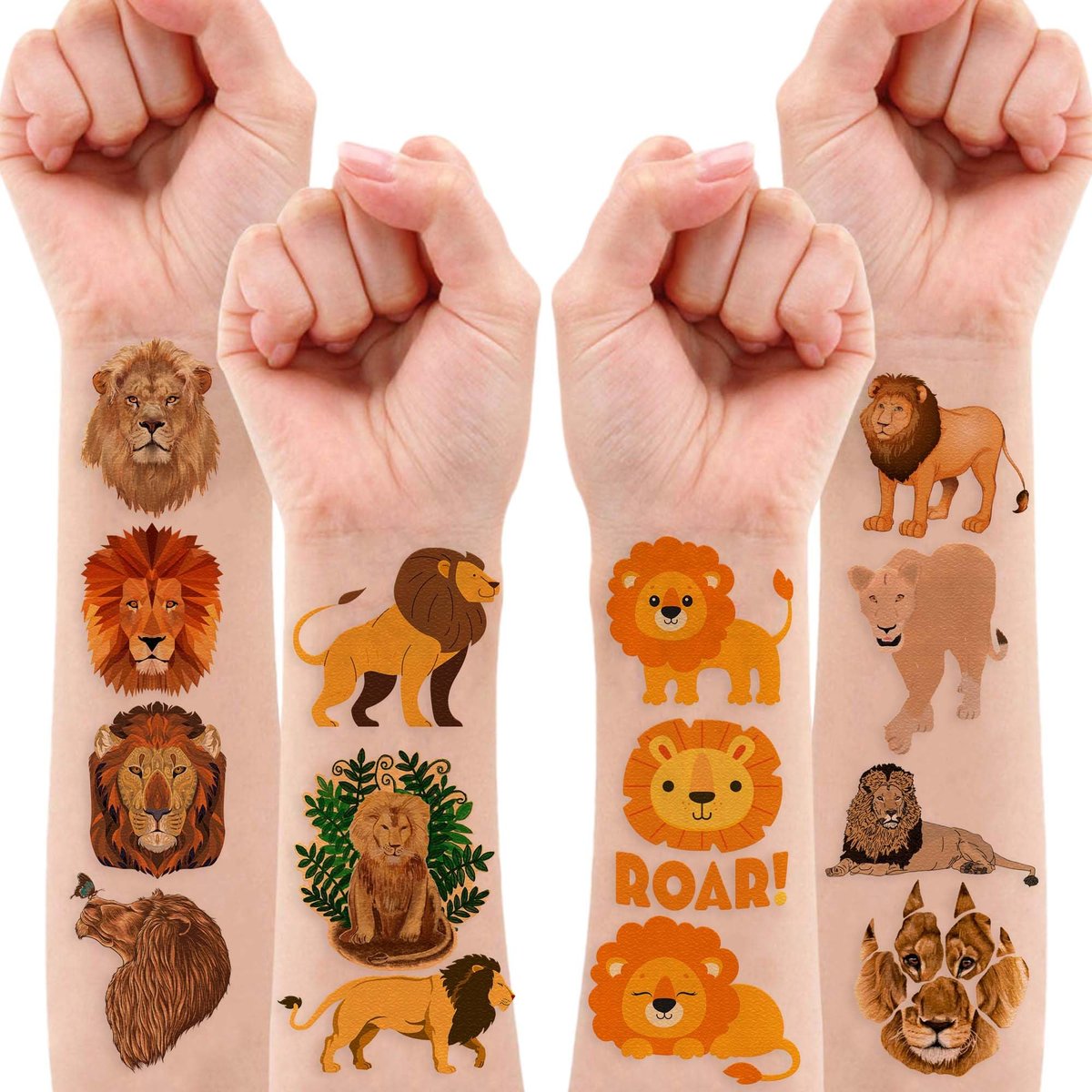 96 PCS Cute Lion Pre-Cut Temporary Tattoos – Safari Jungle Theme Party Decorations, Favors & Stickers for Kids, Adults, Boys, Girls, Classroom Gifts & Rewards - görsel 15