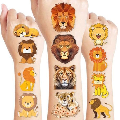 96 PCS Cute Lion Pre-Cut Temporary Tattoos – Safari Jungle Theme Party Decorations, Favors & Stickers for Kids, Adults, Boys, Girls, Classroom Gifts & Rewards