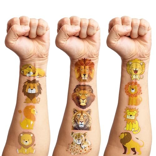 96 PCS Cute Lion Pre-Cut Temporary Tattoos – Safari Jungle Theme Party Decorations, Favors & Stickers for Kids, Adults, Boys, Girls, Classroom Gifts & Rewards - görsel 14