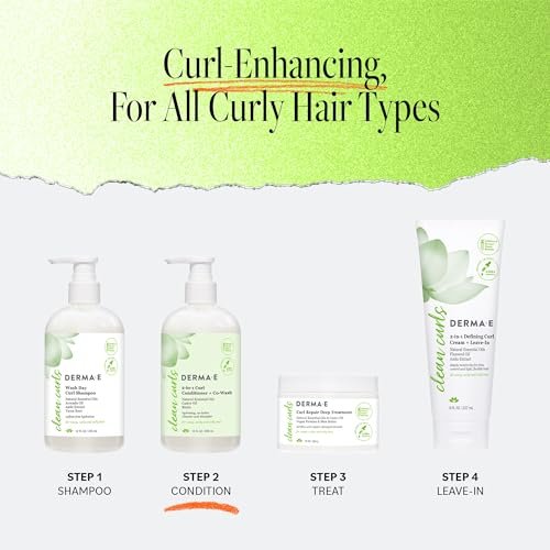 DERMA E Ramos 2-in-1 Curl Conditioner & Co-Wash, 12 Fl Oz - Sulfate-Free Gentle Cleanser & Detangler for Curly Hair Avelisse