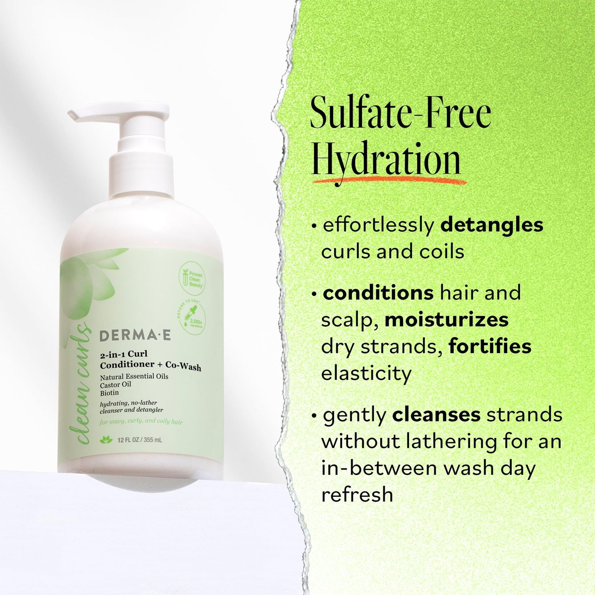 DERMA E Ramos 2-in-1 Curl Conditioner & Co-Wash, 12 Fl Oz - Sulfate-Free Gentle Cleanser & Detangler for Curly Hair Avelisse
