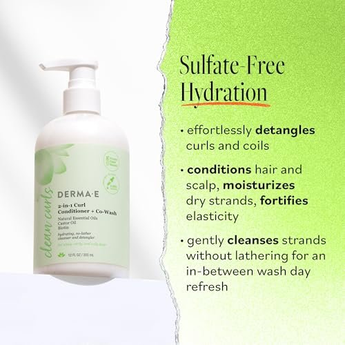 DERMA E Ramos 2-in-1 Curl Conditioner & Co-Wash, 12 Fl Oz - Sulfate-Free Gentle Cleanser & Detangler for Curly Hair Avelisse