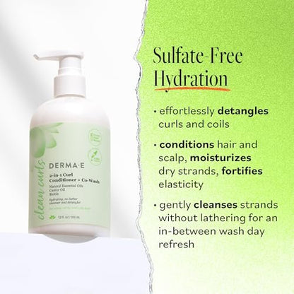DERMA E Ramos 2-in-1 Curl Conditioner & Co-Wash, 12 Fl Oz - Sulfate-Free Gentle Cleanser & Detangler for Curly Hair Avelisse