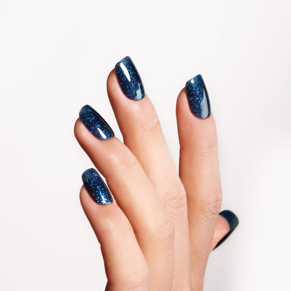 Ozzeal Dark Navy Blue Glitter Gel Nail Polish - Sparkle Shimmer Gel Polish for Fall Winter, Soak Off LED UV Gel for DIY Manicure, 0.5 Fl Oz
