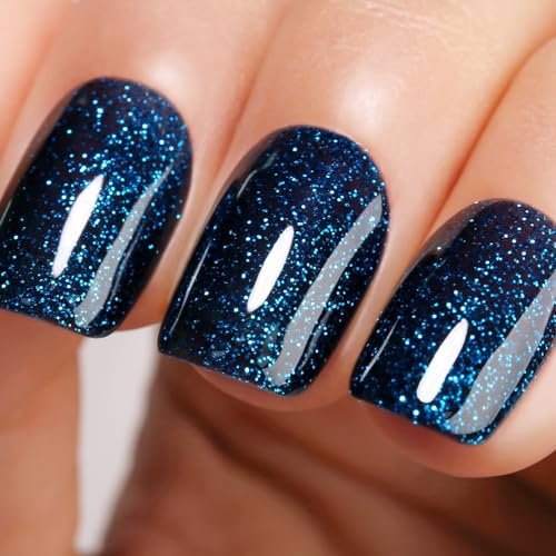 Ozzeal Dark Navy Blue Glitter Gel Nail Polish - Sparkle Shimmer Gel Polish for Fall Winter, Soak Off LED UV Gel for DIY Manicure, 0.5 Fl Oz - görsel 2