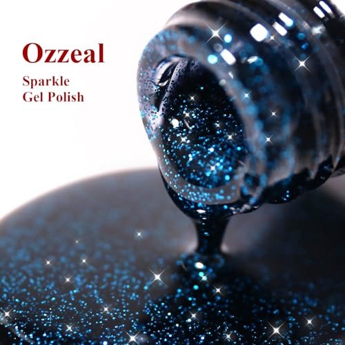 Ozzeal Dark Navy Blue Glitter Gel Nail Polish - Sparkle Shimmer Gel Polish for Fall Winter, Soak Off LED UV Gel for DIY Manicure, 0.5 Fl Oz - görsel 12