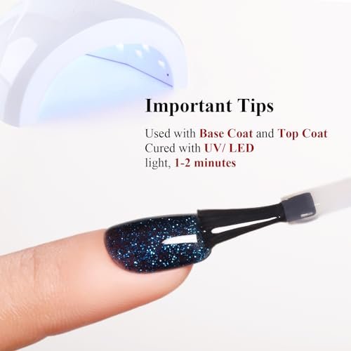 Ozzeal Dark Navy Blue Glitter Gel Nail Polish - Sparkle Shimmer Gel Polish for Fall Winter, Soak Off LED UV Gel for DIY Manicure, 0.5 Fl Oz - görsel 10