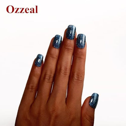 Ozzeal Dark Navy Blue Glitter Gel Nail Polish - Sparkle Shimmer Gel Polish for Fall Winter, Soak Off LED UV Gel for DIY Manicure, 0.5 Fl Oz