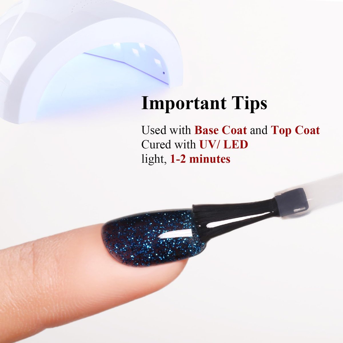 Ozzeal Dark Navy Blue Glitter Gel Nail Polish - Sparkle Shimmer Gel Polish for Fall Winter, Soak Off LED UV Gel for DIY Manicure, 0.5 Fl Oz - görsel 9