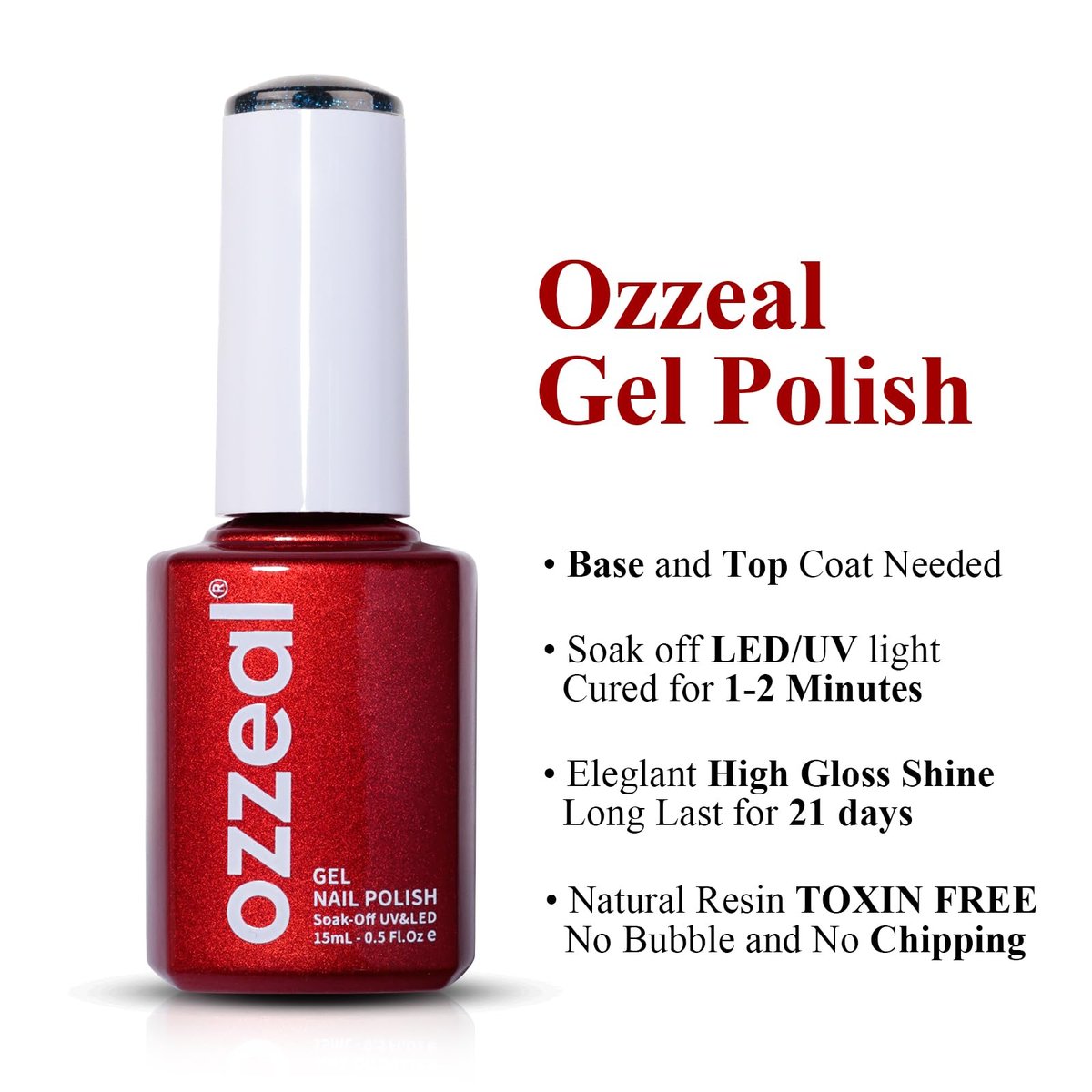 Ozzeal Dark Navy Blue Glitter Gel Nail Polish - Sparkle Shimmer Gel Polish for Fall Winter, Soak Off LED UV Gel for DIY Manicure, 0.5 Fl Oz - görsel 3