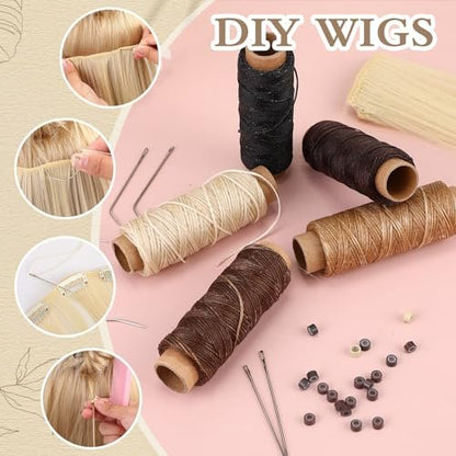 Yuxung 2500 Pcs Hair Extensions Micro Rings Links Beads and 5 Rolls Sewing Thread with 10 C/J/I Needles Kit for Hair Extension Hand Sewing Wig DIY Craft Avelisse