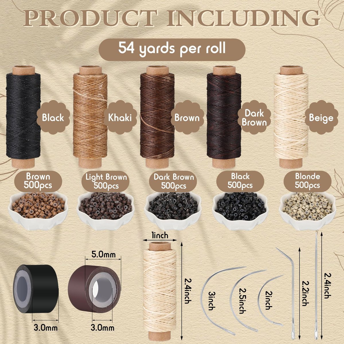Yuxung 2500 Pcs Hair Extensions Micro Rings Links Beads and 5 Rolls Sewing Thread with 10 C/J/I Needles Kit for Hair Extension Hand Sewing Wig DIY Craft Avelisse