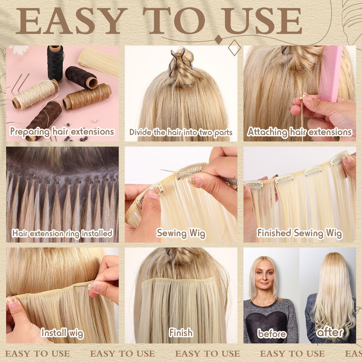 Yuxung 2500 Pcs Hair Extensions Micro Rings Links Beads and 5 Rolls Sewing Thread with 10 C/J/I Needles Kit for Hair Extension Hand Sewing Wig DIY Craft Avelisse