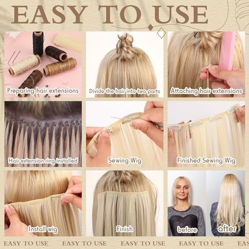 Yuxung 2500 Pcs Hair Extensions Micro Rings Links Beads and 5 Rolls Sewing Thread with 10 C/J/I Needles Kit for Hair Extension Hand Sewing Wig DIY Craft Avelisse