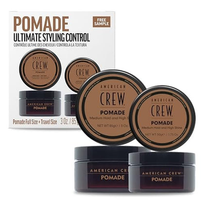 American Crew Men's Hair Pomade Duo Gift Set – Medium Hold & High Shine, Travel Size 2.35 oz Each Avelisse