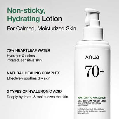 Anua Heartleaf Daily Lotion - Lightweight Face Moisturizer with Hyaluronic Acid for Sensitive Skin, Korean Skincare (200ml) Avelisse