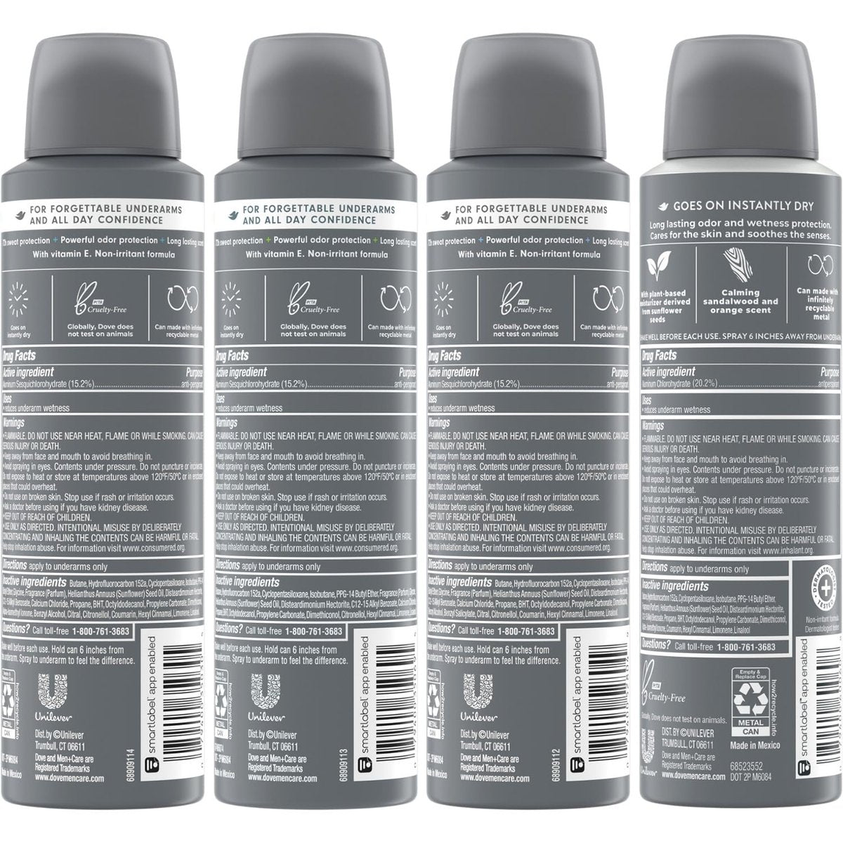 Dove Men+Care Dry Spray Antiperspirant Variety 4-Pack – 72H Sweat & Odor Protection, Non-Irritating with Vitamin E, 3.8 oz Each Avelisse