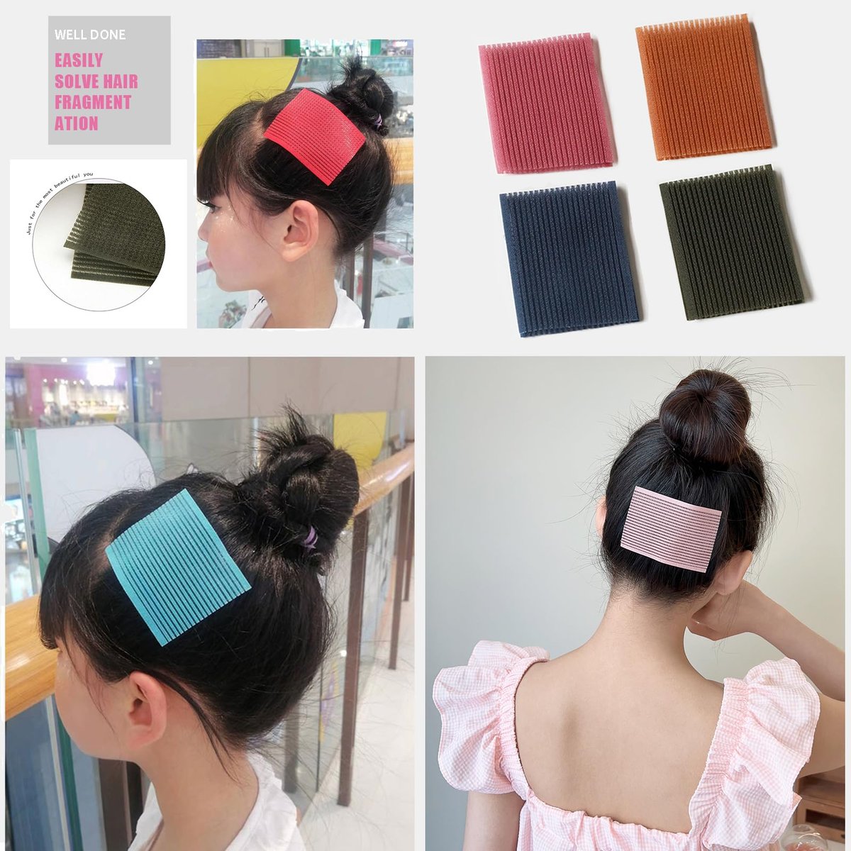 Snmzlc Hair Pad Pack 16 PCS - Bangs Patch for Men and Women, Nylon Hair Clips for Sectioning and Styling (Pink, Coffee, Dark Green, Dark Blue) - görsel 13