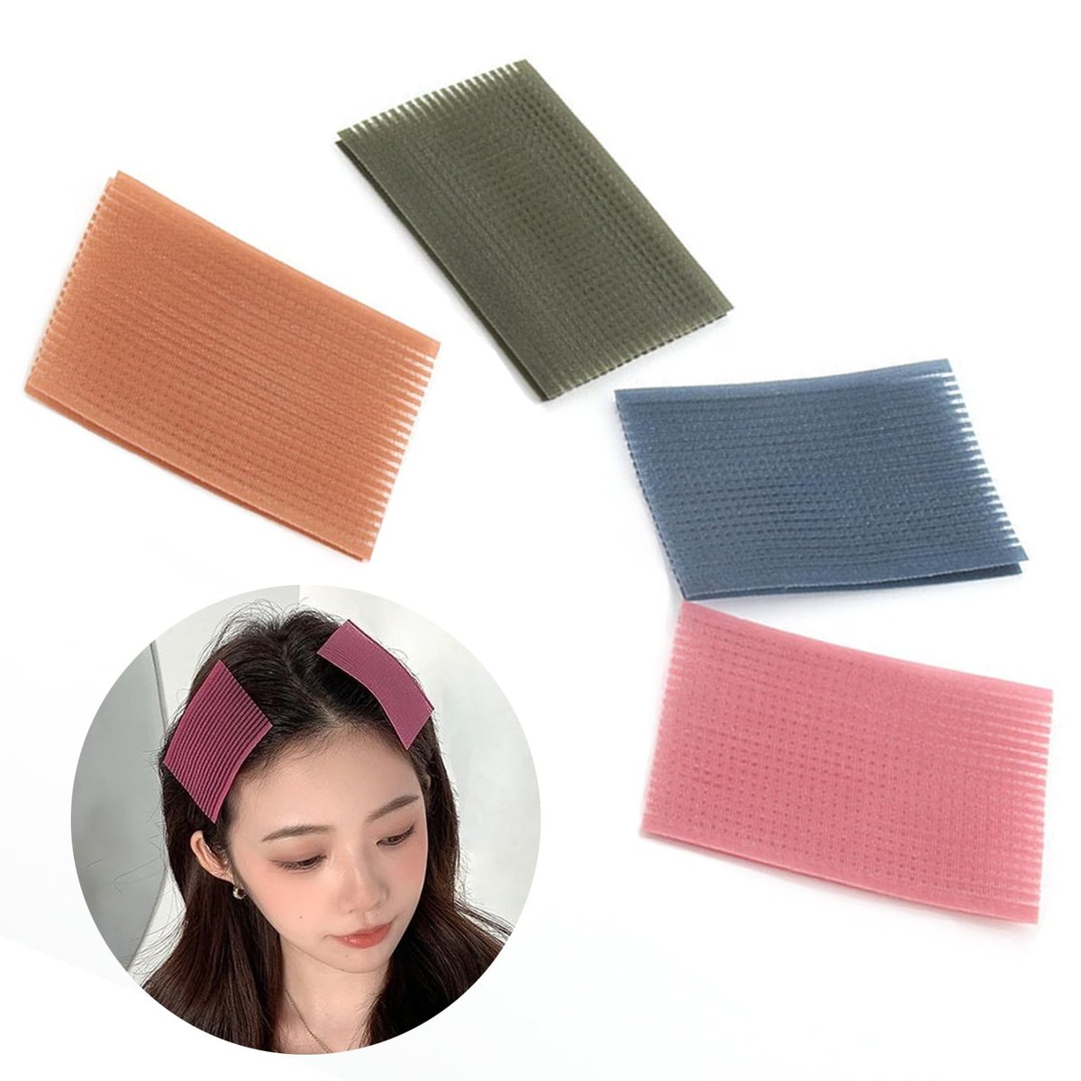 Snmzlc Hair Pad Pack 16 PCS - Bangs Patch for Men and Women, Nylon Hair Clips for Sectioning and Styling (Pink, Coffee, Dark Green, Dark Blue) - görsel 1