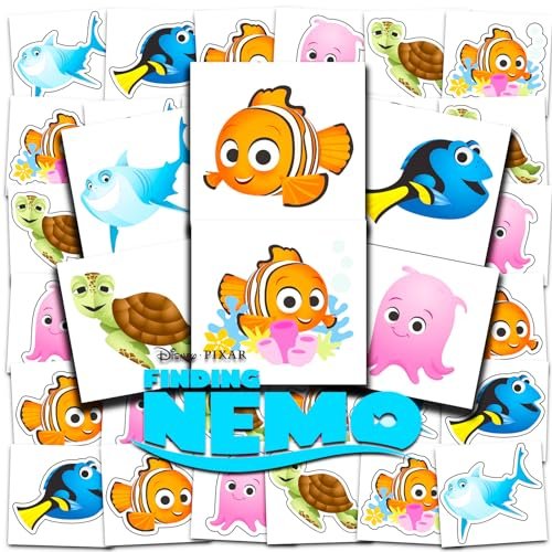 Disney Finding Nemo Temporary Tattoos Party Favors Bundle - 72 Perforated Individual 2x2 Inch Tattoos for Kids, Boys, Girls - Finding Dory Party Supplies Avelisse