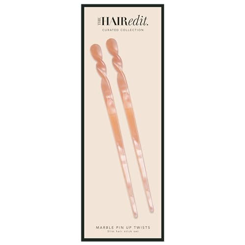 The Hair Edit Marble Pin Up Twists - Slim Hair Pin Sticks with Blush Marble Finish (2 Count) - görsel 2