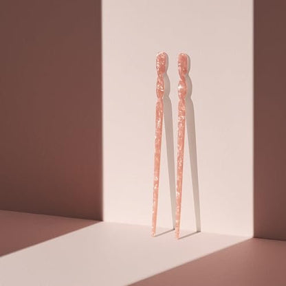 The Hair Edit Marble Pin Up Twists - Slim Hair Pin Sticks with Blush Marble Finish (2 Count)