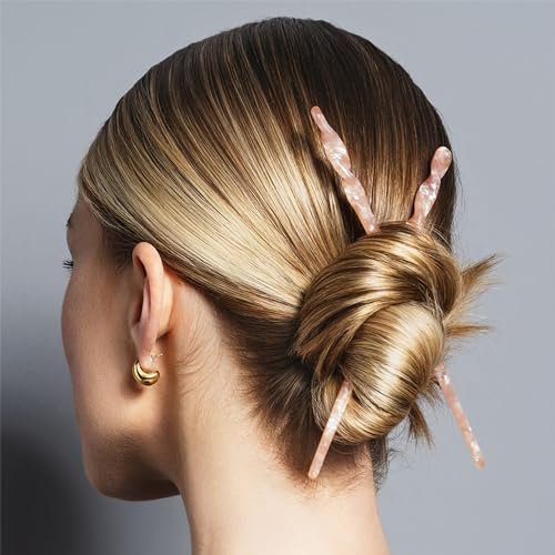 The Hair Edit Marble Pin Up Twists - Slim Hair Pin Sticks with Blush Marble Finish (2 Count) - görsel 6