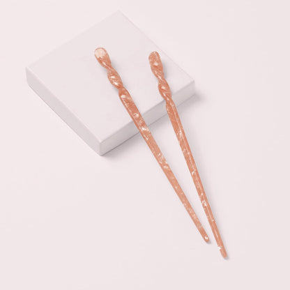 The Hair Edit Marble Pin Up Twists - Slim Hair Pin Sticks with Blush Marble Finish (2 Count)