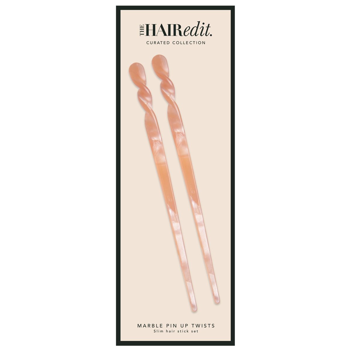 The Hair Edit Marble Pin Up Twists - Slim Hair Pin Sticks with Blush Marble Finish (2 Count) - görsel 1