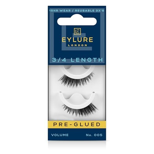 Eylure Press On Pre-Glued False Eyelashes, 3/4 Length Lashes, No. 005, 1 Pair - Natural Black Synthetic Lashes - görsel 1