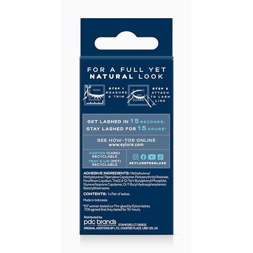 Eylure Press On Pre-Glued False Eyelashes, 3/4 Length Lashes, No. 005, 1 Pair - Natural Black Synthetic Lashes - görsel 9