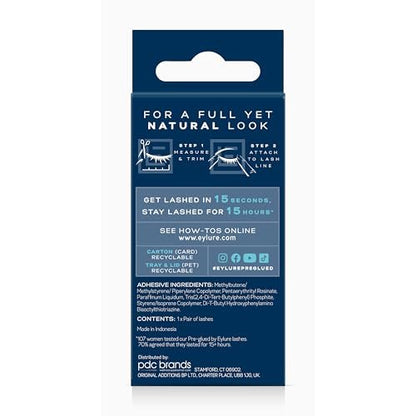 Eylure Press On Pre-Glued False Eyelashes, 3/4 Length Lashes, No. 005, 1 Pair - Natural Black Synthetic Lashes
