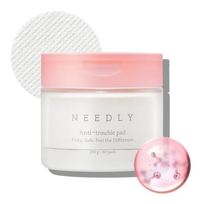 NEEDLY Anti-Trouble Pad - Exfoliating & Sebum Improvement with Quadruple Peeling Complex - 60 Count for Acne-Prone Skin