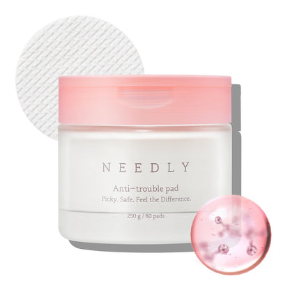 NEEDLY Anti-Trouble Pad - Exfoliating & Sebum Improvement with Quadruple Peeling Complex - 60 Count for Acne-Prone Skin