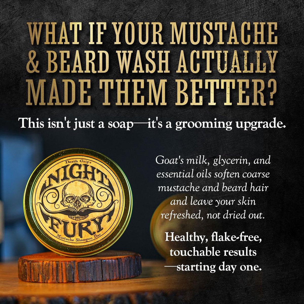 Beard & Mustache Wash 4oz Shampoo Bar Night Fury | Natural Beard Care | Men's Face Wash | Goat’s Milk Shampoo Bar Avelisse