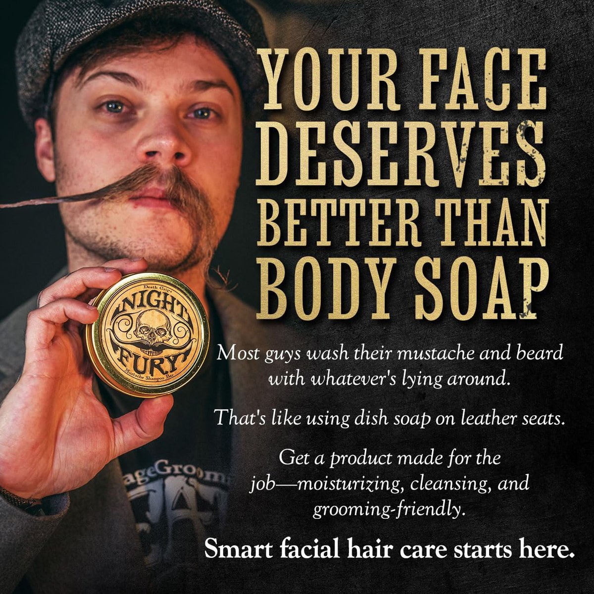 Beard & Mustache Wash 4oz Shampoo Bar Night Fury | Natural Beard Care | Men's Face Wash | Goat’s Milk Shampoo Bar Avelisse