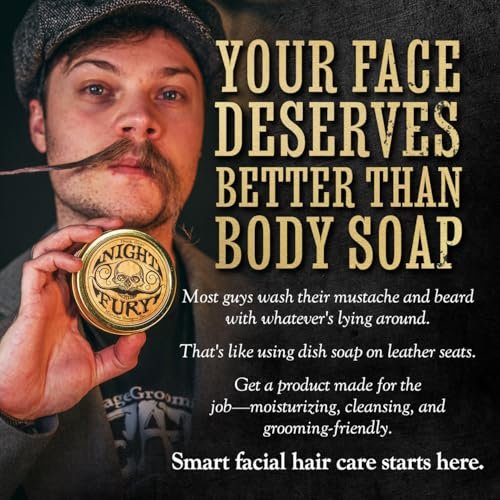 Beard & Mustache Wash 4oz Shampoo Bar Night Fury | Natural Beard Care | Men's Face Wash | Goat’s Milk Shampoo Bar Avelisse