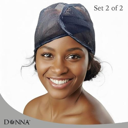 DONNA Satin Wrap & Mesh Wrap 2-Piece Set – Breathable Mesh Head and Satin Cap for Pixie Cut, Short Hair, and Everyday Styling (Black, One Size)