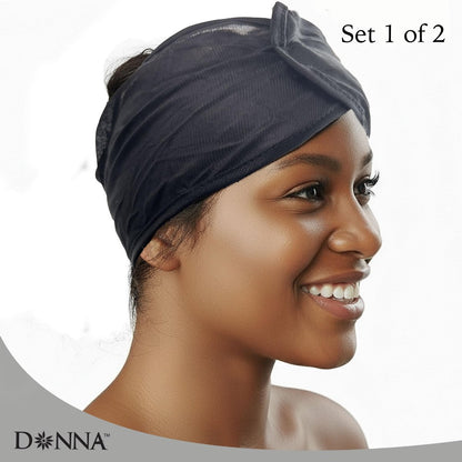 DONNA Satin Wrap & Mesh Wrap 2-Piece Set – Breathable Mesh Head and Satin Cap for Pixie Cut, Short Hair, and Everyday Styling (Black, One Size)