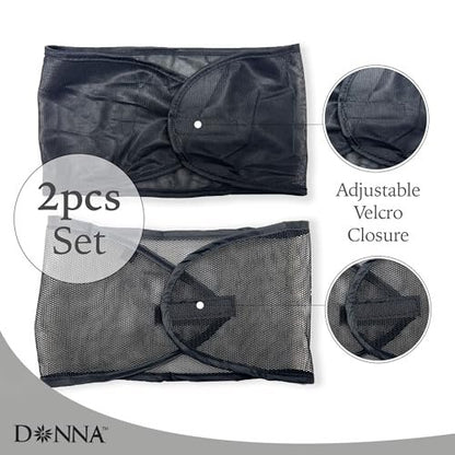 DONNA Satin Wrap & Mesh Wrap 2-Piece Set – Breathable Mesh Head and Satin Cap for Pixie Cut, Short Hair, and Everyday Styling (Black, One Size)