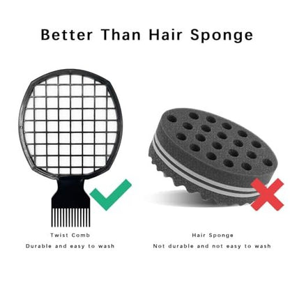 Kootinn 2Pcs Upgraded Twist Combs Hair Sponge Brush for Curls - Dual-Sided, Ergonomic, ABS Material, Lasts Over a Year